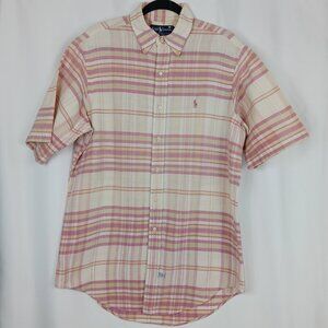 RALPH LAUREN Plaid Button Down Shirt Men's Size M Pink Cotton Short Sleeve